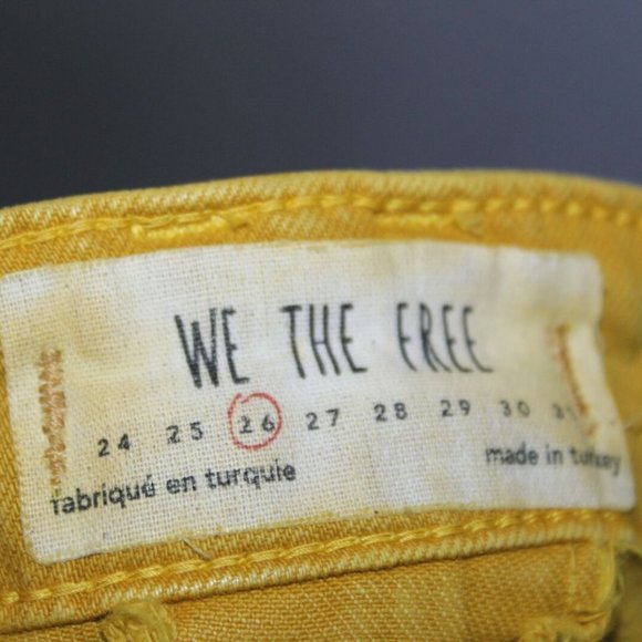 We The Free People Run With Me Pintuck Flare Jeans Mustard Yellow Size 26 HW9946 - Picture 8 of 12